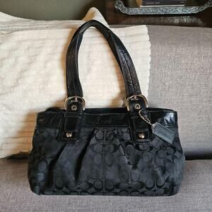 Coach Signature Soho Monogram Pleated Black East West Tote